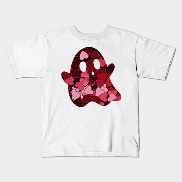 Valentines Red Hearts Ghost Kids T-Shirt by Celestial Mystery
